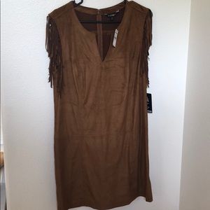 Express brown suede fringe dress